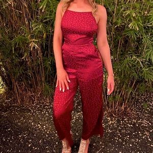 Urban Outfitters Ruby Red Satin Jumpsuit Size 2
